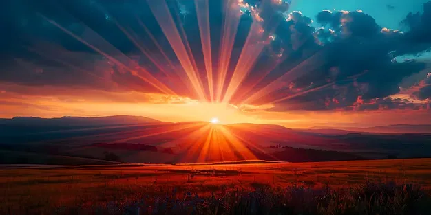 Abstract sunrise composition with radiating light and balanced geometric forms symbolizing morning clarity